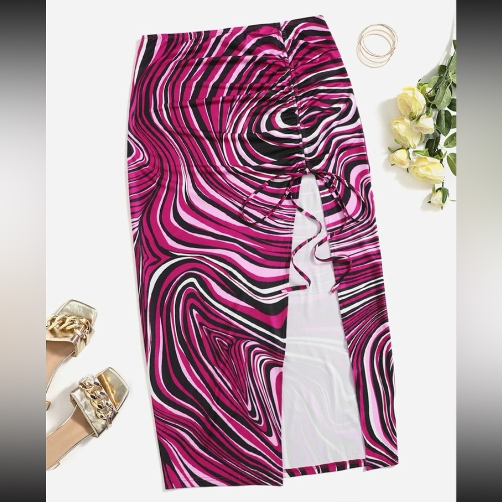 Plus drawstring split thigh skirt